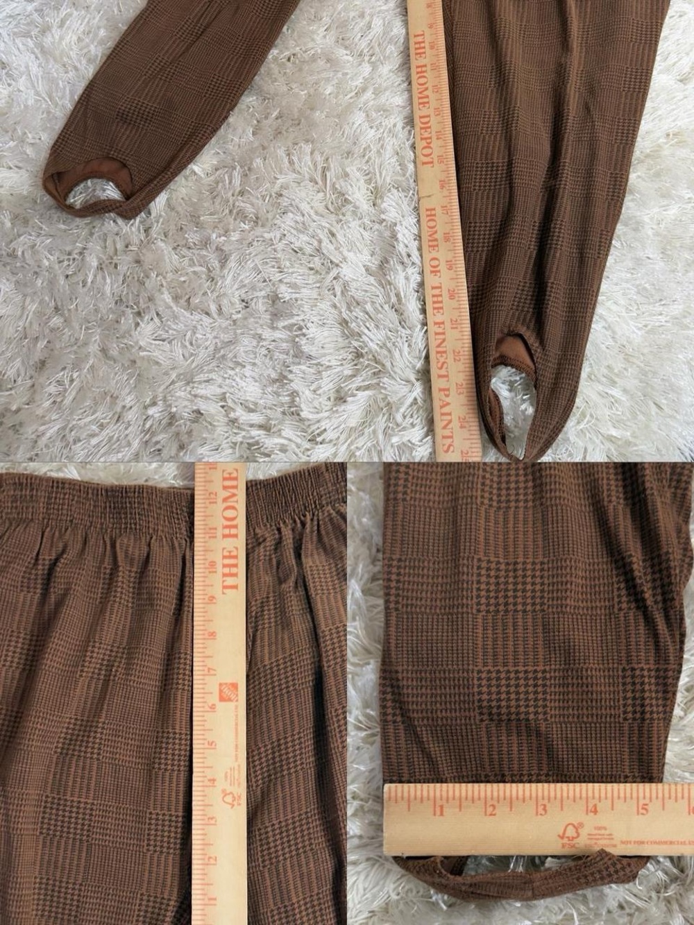 Vintage 90s Michel Carré Brown Houndstooth Plaid Stirrup Pants Academia Twee S/M - Picture 7 of 8